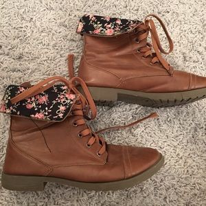 Fold Over Floral Combat Boots